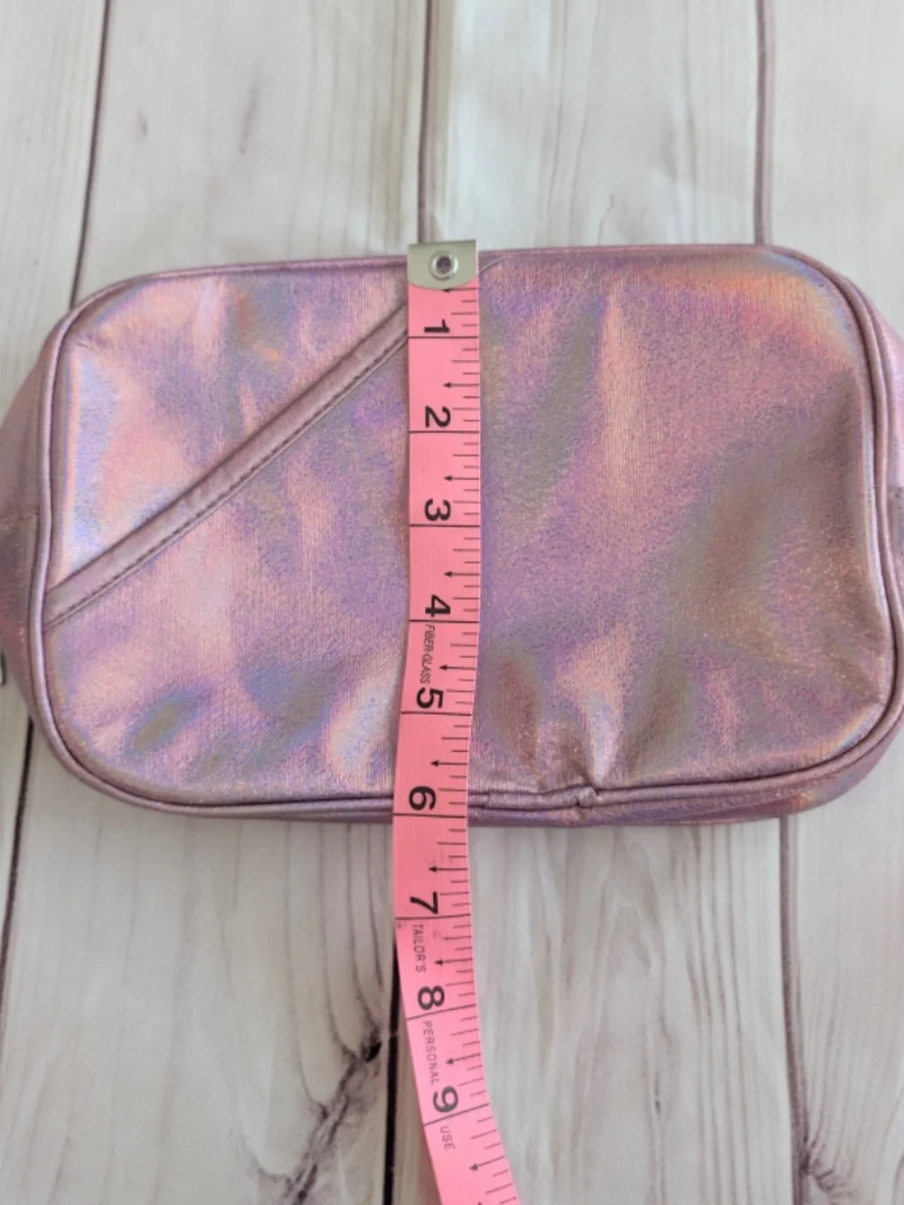 Lancome Paris Cosmetic Pink Shiny Metallic Zip Up Clutch Makeup Bag Case new